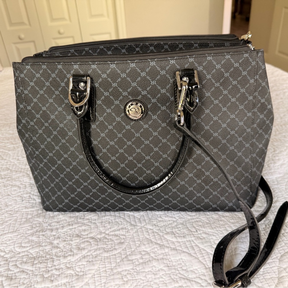 Rioni Carisma Large Dual Handle Bag – Black Monogram Satchel